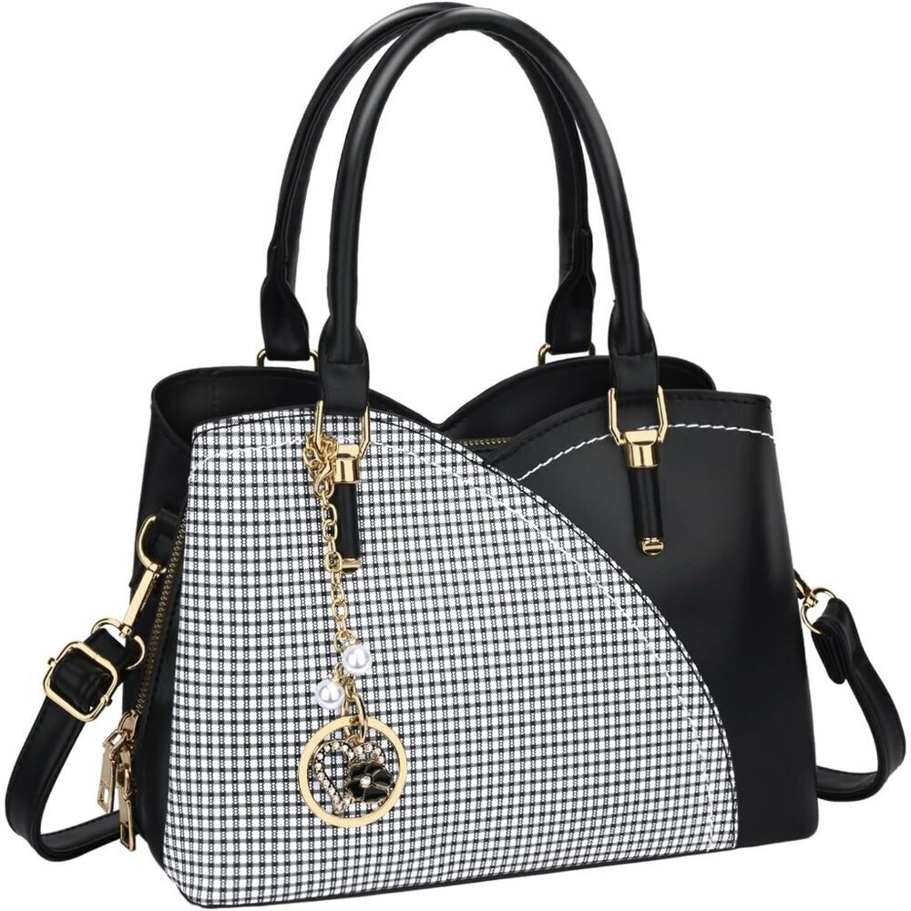 Womenâs Black Triple Compartment Satchel Fashion Top Handle Shoulder Bag